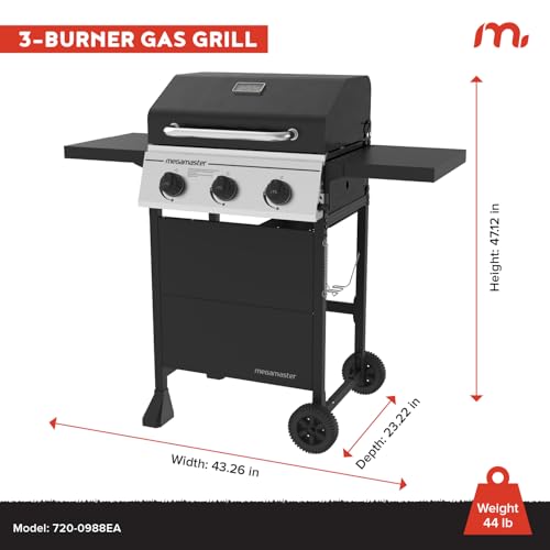 Megamaster 3-Burner Propane Gas Grill with Folding Side Tables, 30,000BTUs, 429.81 sq. in. Cooking Space, Stainless Steel Control Panel, Outdoor Kitchen Grill for BBQs, Patios, and More - 720-0988EA by Megamaster - Image 5