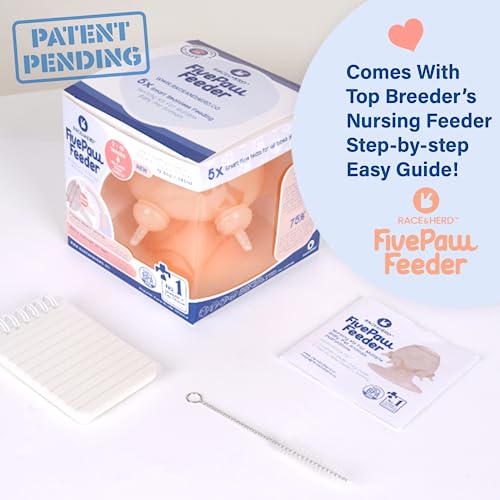 Race&Herd FivePaw Feeder Puppy Feeders for Multiple Puppies of 5 | Puppy Bottles for Nursing Puppy Milk Feeder | Puppy Nipple Feeder Puppy Feeding Station Silicone Puppy Feeder with Nipples 12.8 Fl Oz