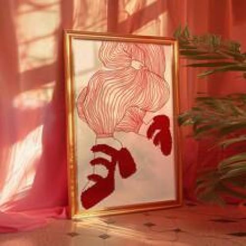 Art mural rouge des années 70 pour une déco de salon rétro - 2