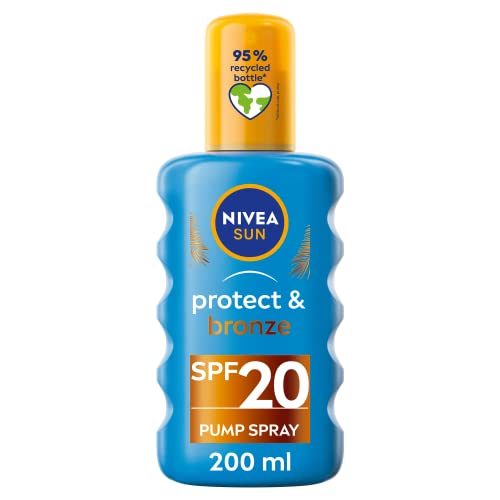 NIVEA SUN Protect & Bronze Sun Spray SPF20 (200 ml), brązujący balsam do opalania w sprayu z SPF20, zaawansowana ochrona przed słońcem, naturalny ekstrakt z pro-melaniny