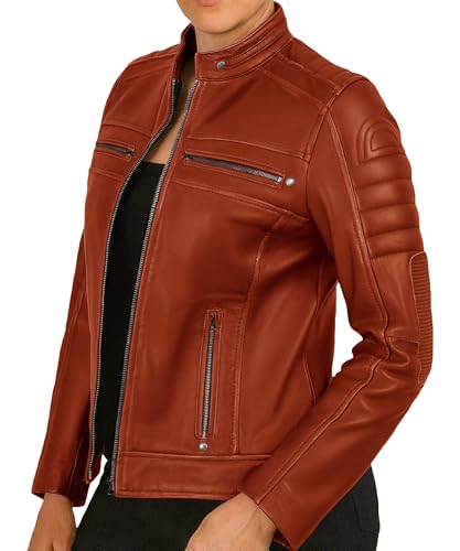 Womens Cafe Racer Leather Jacket - Real Lambskin Stand Collar Motorcycle Style Leather Jackets For Women2