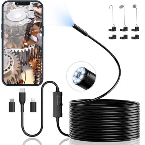 Endoscope Camera with Light, Ennovor 1920P HD, Endoscope Inspection with 8 Adjustable LED Lights, Borescope with Flexible Rigid Snake Camera, IP67 Waterproof and No WiFi Required, for Android iOS by Ennovor - Used condition - CA$33.61
