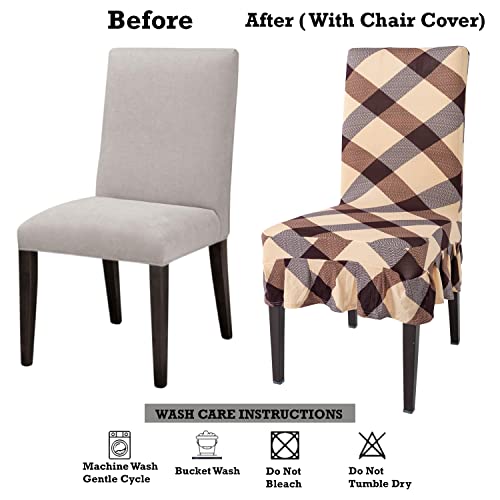 Image of Hokipo Stretchable Dining Table Chair Frill Cover Set Of 1 Seat Protector Slipcovers (Ar-4091-D5) - Polyester Blend, Beige