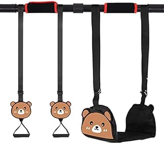 Swing Seat and Hanging Rings, Canvas Hanging Swing Seat with Adjustable Ropes, Secure Children Swing Set, Swinging Chair Rope Pullup Rings, Indoor Doorway Gym Set for Kids, 110 lbs Capacity (Bear)