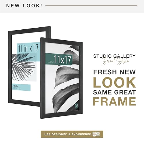 MCS Studio Gallery 11x17 Picture Frame Black Woodgrain, Rectangle Photo Frame for Photos, Posters & Art Prints (2-Pack)