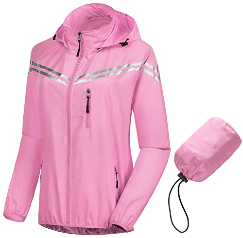 Image of CREATMO US Women's Sun Jackets Lightweight Packable Shirts UPF 50+ Hoodie Reflective Cycling Jacket With Detachable Hood