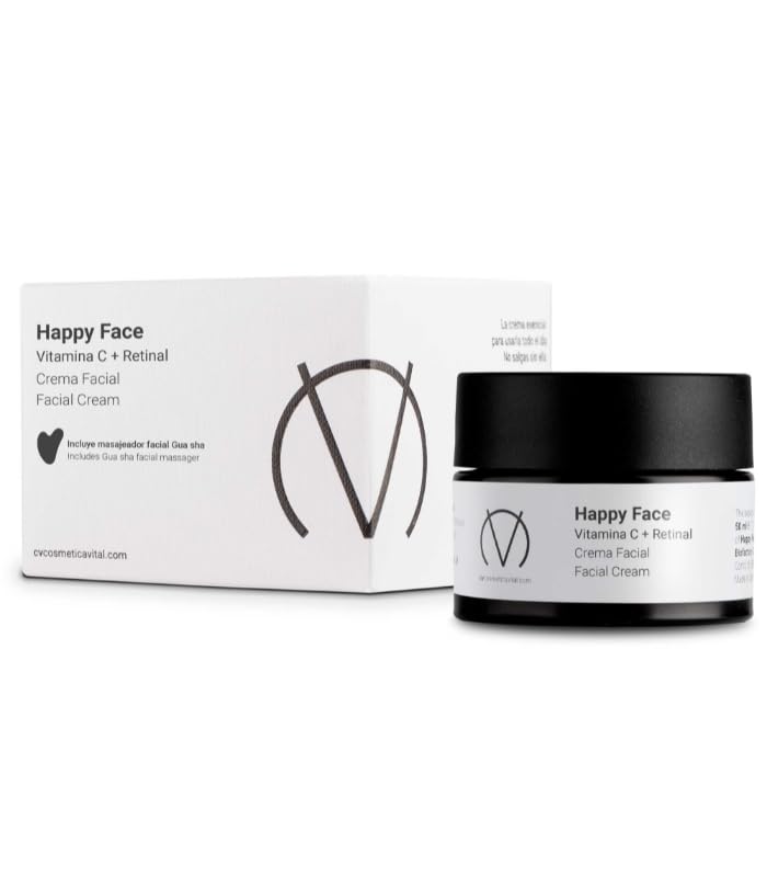 Happy Face Cream: Natural Cosmeceutical with Vitamin C and Retinal with Gua Sha Stone, white, 50 ml (Pack of 1) - Image 2