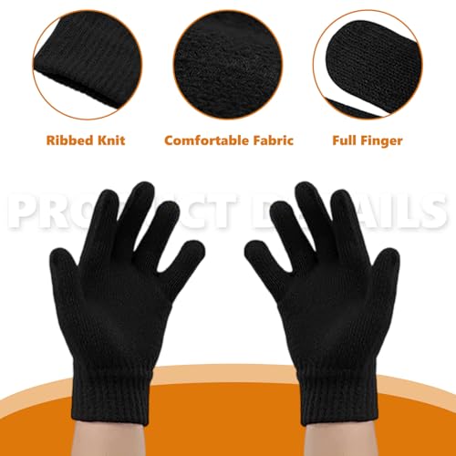 BDGYCK 6 Paare Magic Stretch Handschuhe, Winter Kinderhandschuhe, Kinder Stretch Fäustlinge Warme Baby Strickhandschuhe für Mädchen Jungen, für Kinder 5-13 Jahre Mädchen & Jungen(schwarz)