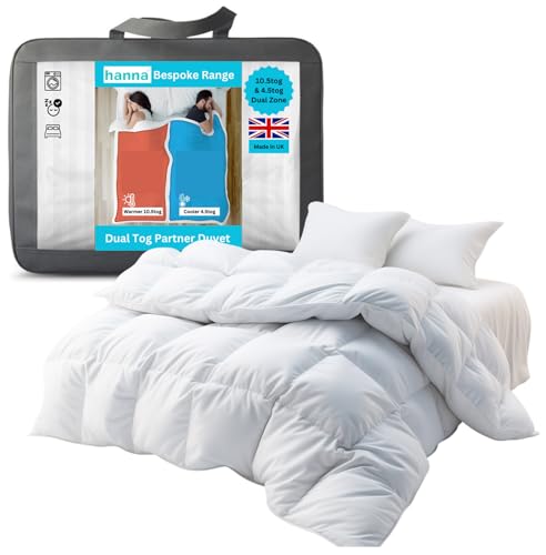 Hanna Bespoke Dual Partner, Two Temperature, 10.5 & 4.5tog Duvet | White Goose Feather & Down | Anti Allergy, Anti Bacterial, Cotton Cover, Hypoallergenic | Machine Washable (Double 200x200cm)