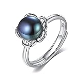 HXFFXHF Verstellbarer 925 Sterling Silber Ring für Damen - Weiß/grau 9-9,5 mm Süßwasser gedämpftes Brötchen -Perlen Vintage Open Finger Ring, einzigartig für Frauen und Mädchen