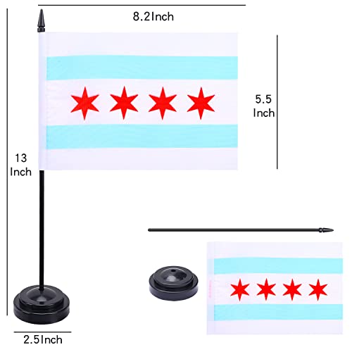 Fwiw American Usa Chicago Flag Chicago Table Flag,Small Mini Chicago City State Office Desk Flags With Stand Base,Us States Party Festival Events Home Office Decorations(2Pack) #TOP1