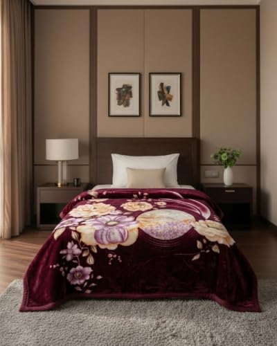 Image of Signature Premium Winter Mink Blanket for Single Bed | Heavy Warm Soft Blanket for Winters | Ultra Soft, Skin Friendly, Breathable, Single Layer Mink Blanket for Adults & Kids (Velvet Blossom)