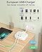 European Travel Plug Adapter 3 inch, International Plug Adapter, US to Europe Plug Adapter with 3 Outlets 4 USB Ports(2 USB C), Type E F Power Adapter to EU Germany Spain France Portugal Iceland