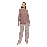 TRAMAS+ Pigiama Donna 100% Cotone, Pigiama Lungo Donna, Completo Maglia Maniche Lunghe e Pantaloni Lunghi con Vita Regolabile - XL, Dimitri Berenjena