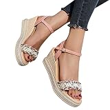 Yxiudeyyr Platform Summer Wedge Fashion Toe Open Women Spring Sandals Heels Pearl Rhinestone Sandals