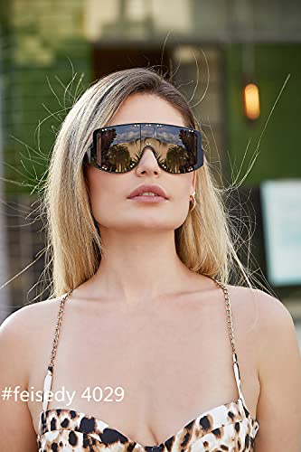 FEISEDY Oversized Fashion Square Women Sunglasses Big Frame Metal Rivet Unique Female Trend Shades B40293