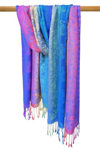 Woven Vibrant Rainbow Color Elephant Circle Pride Soft Fringe Pashmina Shawl Scarf Wrap