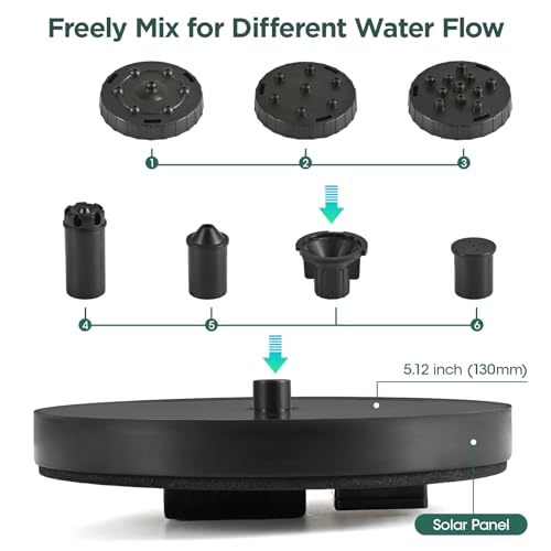 1W Solar Bird Bath Fountain Pump, Solar Fountain, Solar Powered Water Pump, Outdoor Water Fountain with 6-in-1 Nozzles, Free Standing Floating Solar Powered for Bird Bath, Garden, Pond, Pool, Outdoor