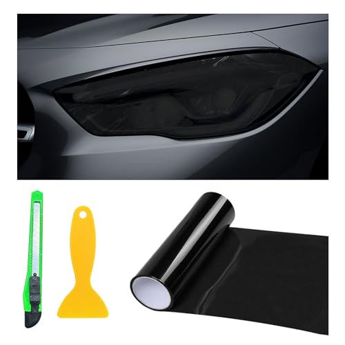 Suvnie 12 48 Inch Car Tint Film, Shiny Chameleon Headlights Tail Lights Fog Lights With Squeeze & Cutter, Self Adhesive Vinyl Sticker Sheet Roll Car Accessories (Dark Black)
