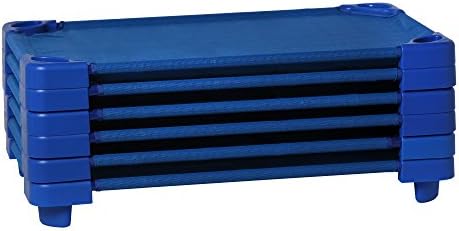 Sprogs Heavy Duty Childrens Standard 52"L Stackable Daycare Cots for Preschool Kids Sleeping, Resting, and Naptime, SPG-021-5, Blue (Pack of 6)