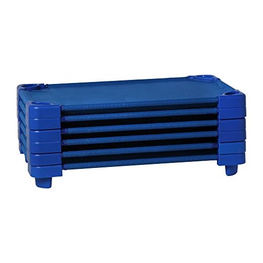 Sprogs Heavy-Duty Stackable Standard Size 52"L Daycare Cots for Kids and Toddlers, Stacking Preschool Classroom Kids Cots for Sleeping, Resting, Naptime, Pack of 6, Blue