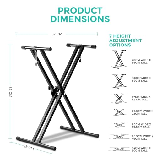 Image of TECHTEST Heavy-Duty, Double-X, Adjustable Piano Keyboard Stand with Locking Straps