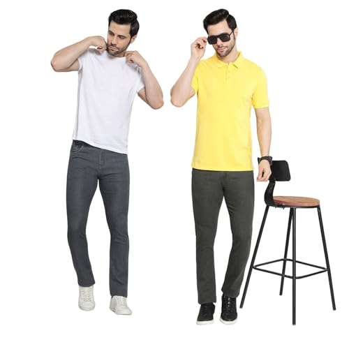 Image of DAIS Men's Stretchable Slim Fit Mid Rise Jeans, Pack of 2, (Combo of 2 Jeans)