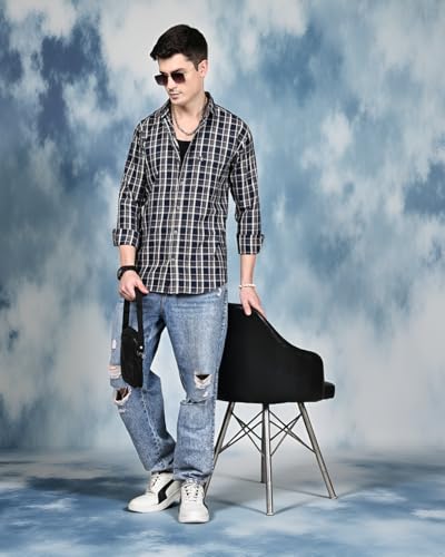 Image of Majestic Man Stylish Slim Fit Cotton Spread Collar Checked Casual Shirt for Men