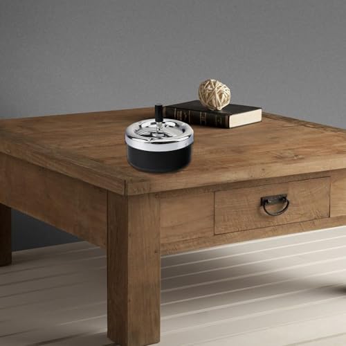 AMSNINK Moderner Aschenbecher mit Deckel - Windgeschützter Dreiholer für Home Office, Balkon, Partys, Outdoor