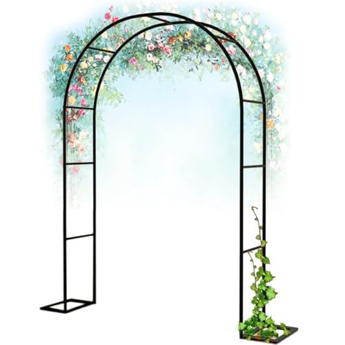 Arco de jardín de metal resistente para plantas trepadoras, enrejado de árbol de rosas de 140 cm de ancho, resistente a la intemperie, decoración de boda negra, perfecto para jardín y eventos al aire