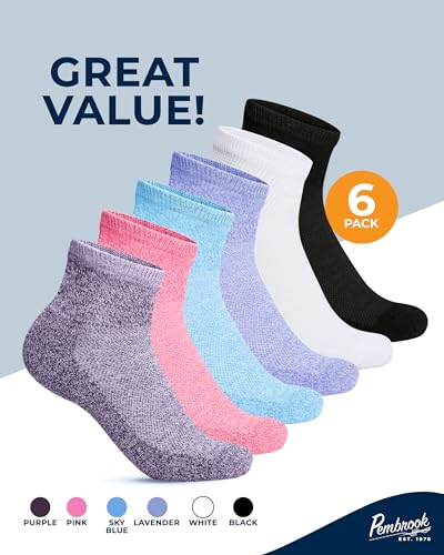 Pembrook Ankle Diabetic Socks for Women & Men | 6 Pairs | Wide Non Binding Socks Quarter Length | Edema Neuropathy Socks