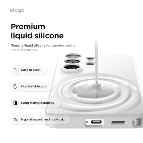 Image of elago Magnetic Silicone Case Compatible with Samsung Galaxy S26 Ultra Case, Compatible with MagSafe Accessories, Protective Cover, Shockproof, Slim, Anti-Scratch Soft Microfiber Lining (White)