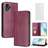 OUEAYIEN Cover per TCL K70 SE Custodia a Libro con Vetro Temperato Blocco RFID Antiurto Pelle Portafoglio Porta Carte Supporto Vintage Flip Custodia per TCL K 70 SE 70SE TCLK70 SE TCLK70SE Bordeaux