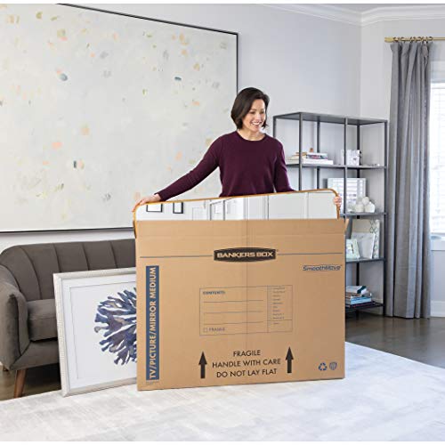 Image of Bankers Box SmoothMove Moving Boxes for Pictures and Mirrors, Medium, 37 x 4 x 27 Inches, 4 Pack (7711201) | Protect TVs, mirrors, and framed art with rigid moving boxes sized for flat, fragile items.
