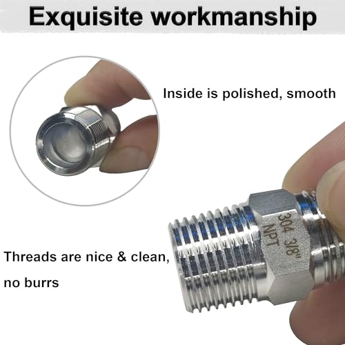Zouni ZOUNI-230315001 5Pcs Hex Nipple 1/4 Inch Male X 1/4 Inch Male Pipe Fittings, 304 Stainless Steel Npt 1/4 Inch Male Threaded Pipe Adapter Fittings Equal Nipples Connectors thumb #2