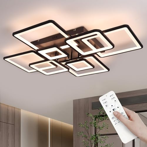 Vloitgol Modern LED Ceiling Light, Black Dimmable Flush Mount Ceiling Light with Remote Control, Acrylic Ceiling Lighting Fixture for Living Room Dining Room Kitchen Office Ceiling Lamp (Square)