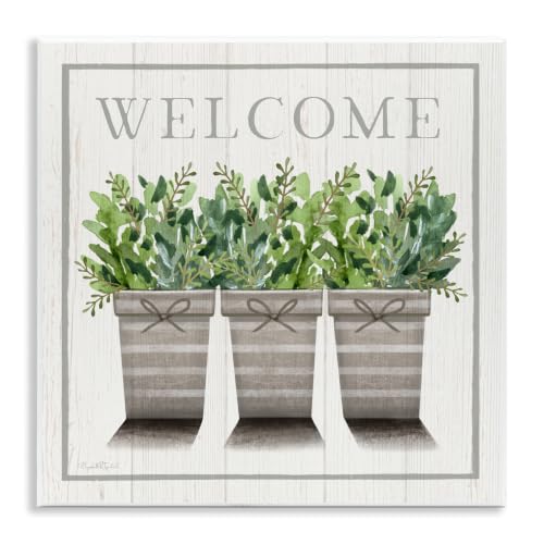Stupell Industries Welcome Sign Cottage Theme Potted Plants Botanicals, Design by Elizabeth Tyndall