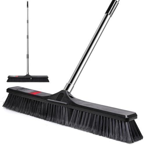 Eukue Escoba de Empuje de 60 cm, Escoba de Jardín con Mango, Exterior Resistente con Cerdas Duras para La Limpieza de Terraza, Jardín, Aceras, Interior y Exterior