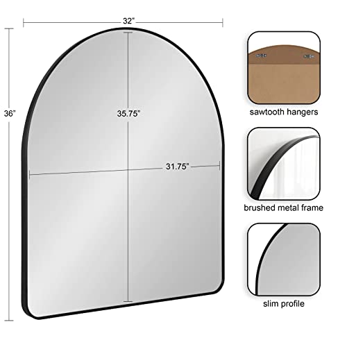 Kate and Laurel Zayda Modern Round Arch Framed Statement Wall Mirror, 32 x 36, Black, Metal Minimalist Farmhouse Arched Wall Mirror with Smooth Curves by Kate and Laurel - Image 2