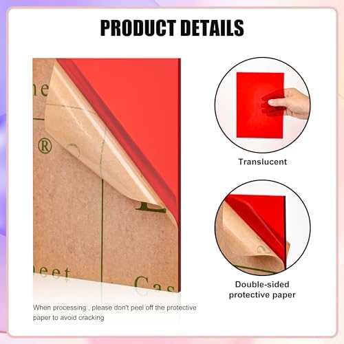 Lesnlok Red Acrylic Sheets 1/8 inch Thick 3mm 2 Pack 8x10 Clear Red Plexiglass Sheets for Sign, Craft, Painting, Laser Cutting, DIY Display Projects