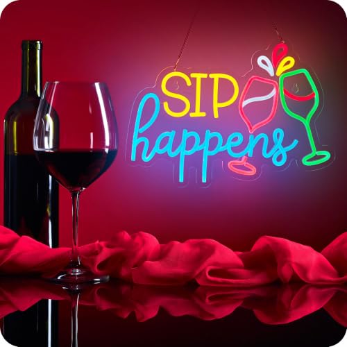 Image of Sip Happens Neon Sign Bar Sign Beer Wine LED Light Alcohol Beverages Decorx