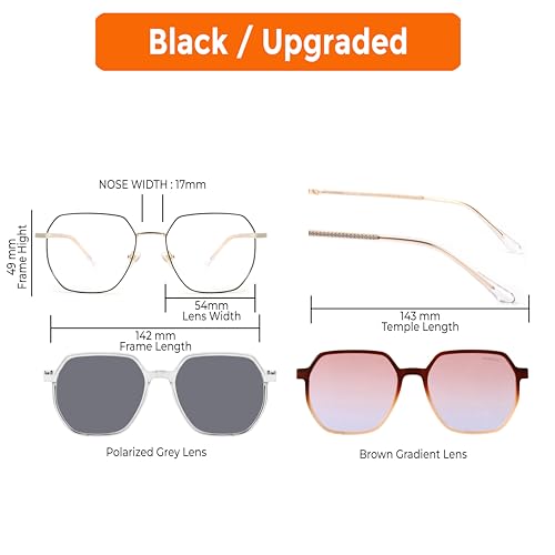 Image of HASHTAG EYEWEAR 3-in-1 Magnetic Clip-On Polarized Sunglasses for Men | Spectacle Frame with UV400 Protection | Day & Night Magnetic Glasses | Clip-On Eyewear for Men