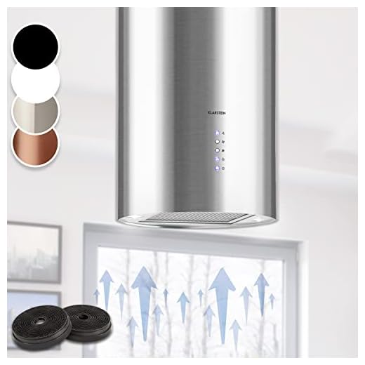 Klarstein Cappa Aspirante, con Timer e Flusso d'Aria di 650m³/h, Sospesa per Isola Cucina con 3 Modalità e Design Candelabro, Altezza Regolabile e Filtri Carboni Attivi