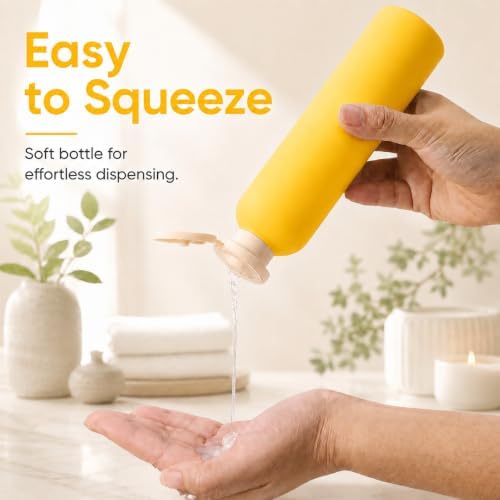 METAPACK 4Pack 6.8oz Travel Shampoo Bottles with Labels, Refillable Travel Bottles, Flip Top Squeeze Bottles, Portable Plastic Toiletry Containers for Lotion, Conditioner & Body Wash(orange, yellow) - 3