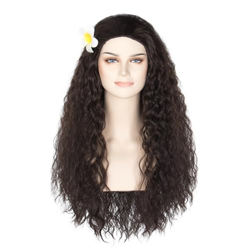 Unisex Women 80cm Long Curly Dark Brown Hair Halloween Cosplay Costume Wig
