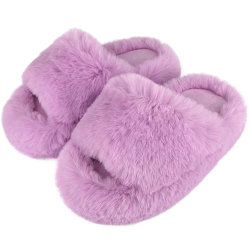 WUYISTAR Chaussons pour filles Chausson pour enfants à bout ouvert en mousse à mémoire de forme Chaussures d'intérieur chauds et doux en polaire,Violet,35EU