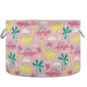 visesunny Collapsible Large Capacity Basket Yellow Pink Dinosaur Butterfly Clothes Toy Storage Hamper with Durable Cotton Handles Home Organizer Solution for Bathroom, Bedroom, Nursery, Laundry,Closet