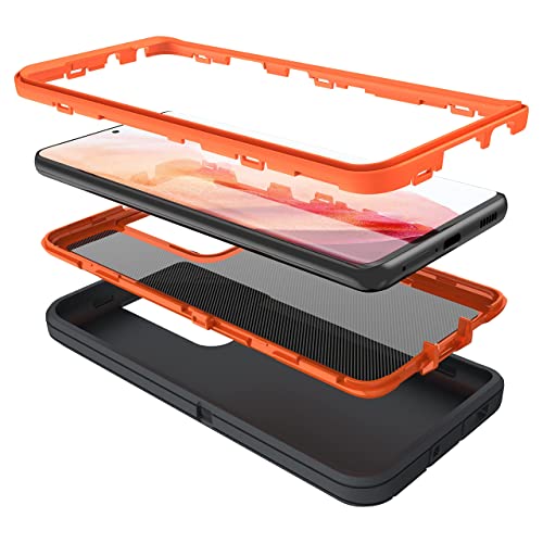 Mxx Case Compatible With Galaxy S21 Ultra, 3-Layer Super Full Heavy Duty Body Bumper Cover/Shock Protection/Dust Proof, Designed For Samsung Galaxy S21 Ultra 5G (6.8 Inch) 2021 - (Orange/Gray) #TOP2
