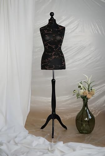AILANT Manichino sartoriale donna, manichino da sarta femminile, Rivestimento nero con fiore marrone (Black wood, S 40)