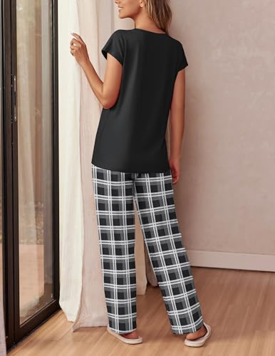 Image of Ekouaer Womens Pajama Sets Cap Sleeve Sleepwear Tops and Long Pants Comfy Pjs 2 Piece Lounge Set with Pockets S-XXL